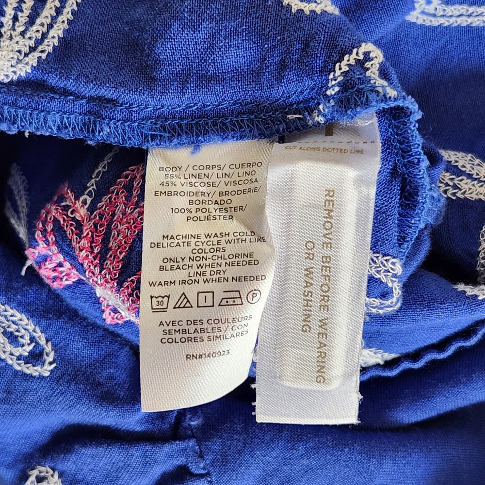 LOFT Blue Embroidered Boho Mini Dress Size Large - Picture 7 of 9